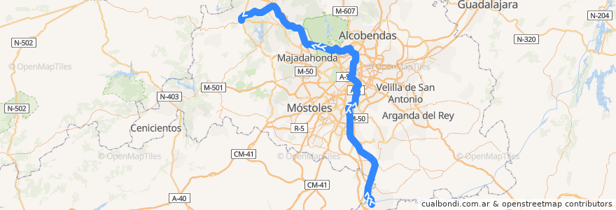 Mapa del recorrido C-3. Aranjuez → Atocha → Sol → Chamartín → El Escorial de la línea  en Comunidad de Madrid.