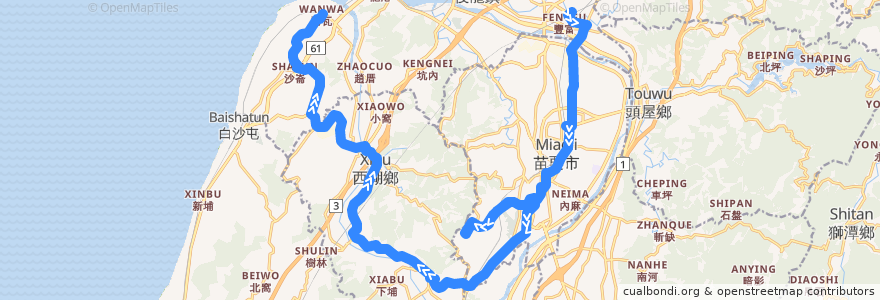 Mapa del recorrido 5815 高鐵苗栗站→彎瓦(經五湖) de la línea  en Comté de Miaoli.