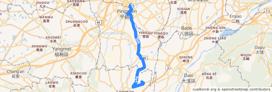Mapa del recorrido 5672 中壢－八０四醫院(經黃泥塘) de la línea  en Taoyuan.