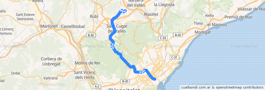 Mapa del recorrido S6: Universitat Autònoma de Barcelona - Barcelona de la línea  en Barcelone.