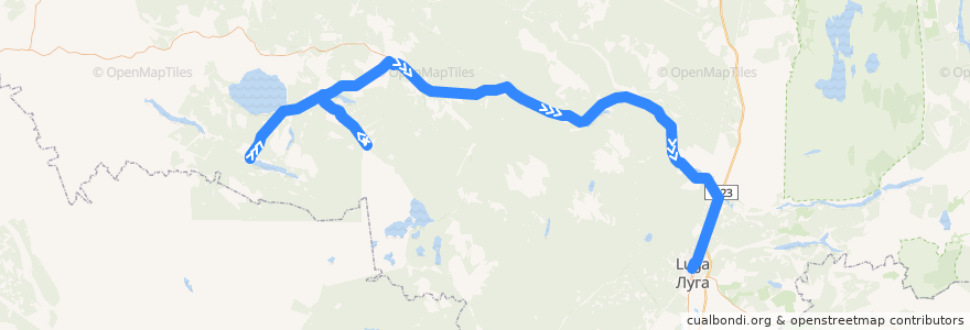 Mapa del recorrido Автобус № 110: Будилово => Луга de la línea  en Лужский район.