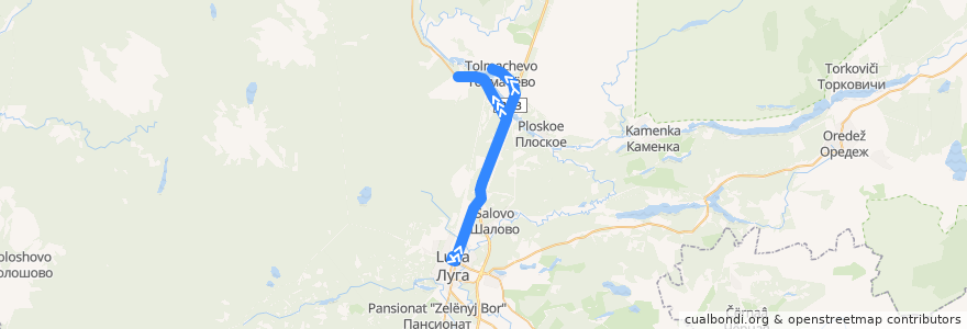 Mapa del recorrido Автобус № 133: Луга => Ситенка =>Толмачёво de la línea  en Лужский район.