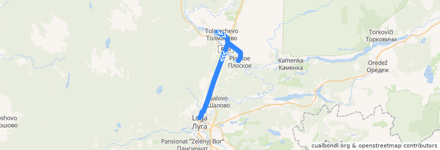 Mapa del recorrido Автобус № 133: Толмачёво => Плоское => Луга de la línea  en Лужский район.