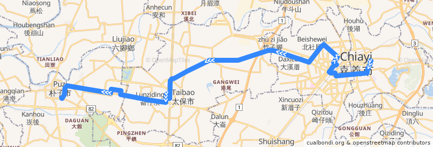 Mapa del recorrido 7211 BRT1(返程) de la línea  en Condado de Chiayi.