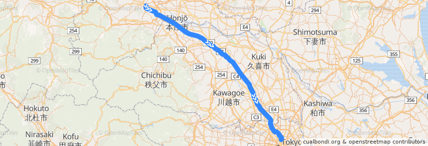 Mapa del recorrido 高崎線 (上り) de la línea  en ژاپن.