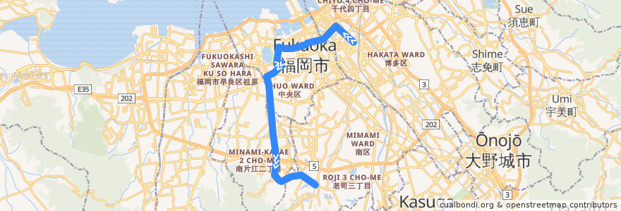 Mapa del recorrido 油山線 桧原営業所⇒博多駅三井ビル de la línea  en 福岡市.