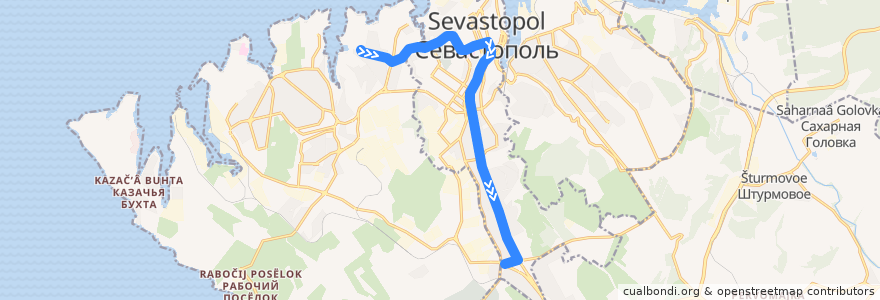 Mapa del recorrido Троллейбус №2: Стрелецкая бухта - 5-й км de la línea  en Sewastopol.