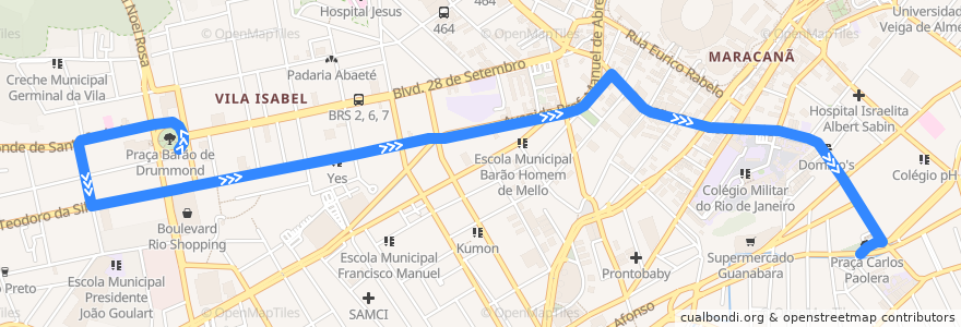 Mapa del recorrido Ônibus 605 - Vila Isabel → São Francisco Xavier de la línea  en ریودو ژانیرو.