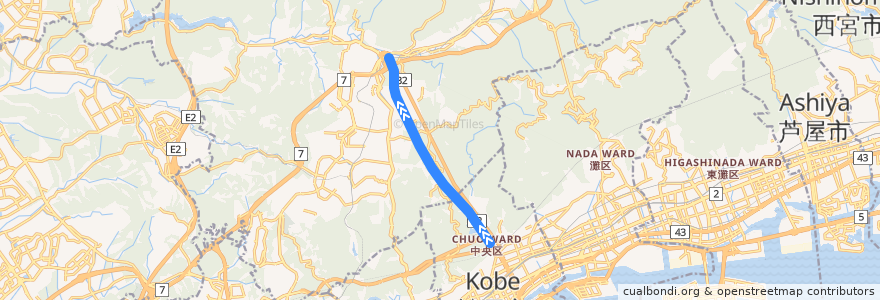 Mapa del recorrido 港観光バス de la línea  en كوبه.
