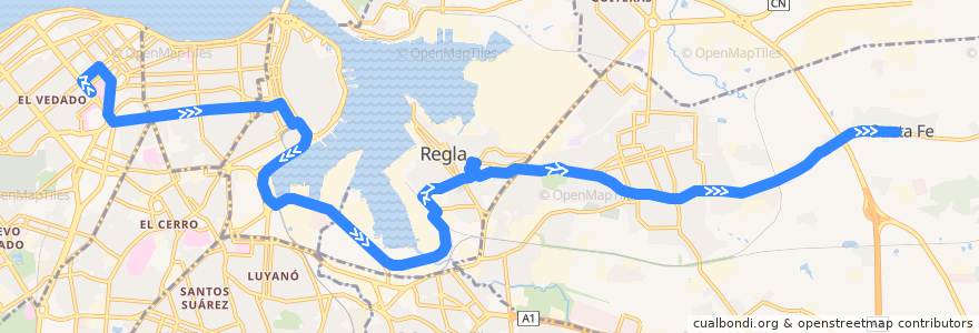 Mapa del recorrido Línea de metrobus P15 Vedado => Guanabacoa de la línea  en La Havane.