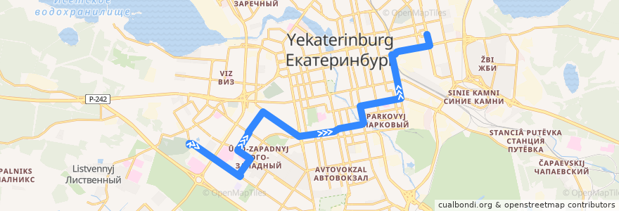 Mapa del recorrido Автобус 022. Зоологическая - УрФУ de la línea  en городской округ Екатеринбург.