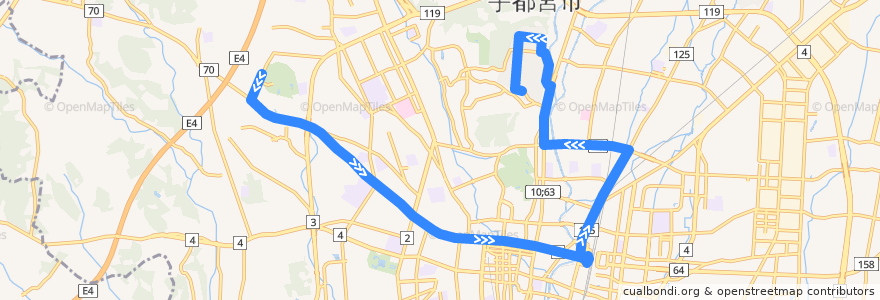 Mapa del recorrido 関東自動車バス[16] 駒生営業所⇒竹林⇒富士見ヶ丘団地 de la línea  en 宇都宮市.