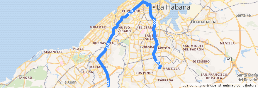 Mapa del recorrido Línea de Metrobus P9 CUJAE => Vedado => La Palma de la línea  en Гавана.