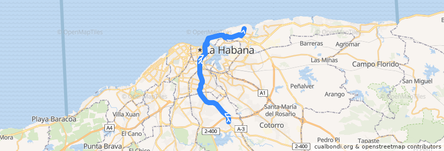 Mapa del recorrido Línea de metrobus P8 Eléctrico => Villa Panamericana de la línea  en Havanna.