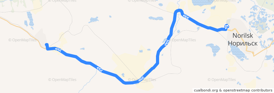 Mapa del recorrido Автобус №31Э: Норильск (АДЦ) - Кайеркан (ТБК) экспресс de la línea  en ノリリスク管区.