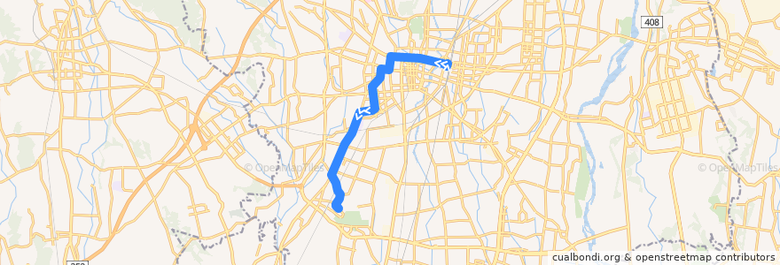 Mapa del recorrido 宇都宮駅⇒六道⇒西川田東 de la línea  en 宇都宮市.