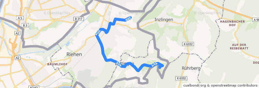Mapa del recorrido Bus 32: Riehen Rotengraben => Bettingen Chrischonaklinik de la línea  en Basel-Stadt.