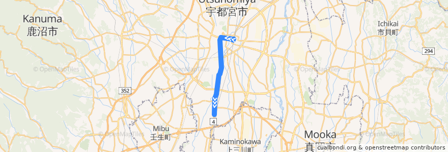 Mapa del recorrido 関東自動車バス[25] 宇都宮駅⇒雀宮陸上自衛隊 de la línea  en 宇都宮市.