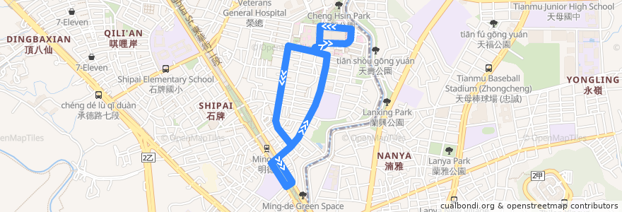 Mapa del recorrido 振興醫院免費捷運接駁車 de la línea  en 베이터우구.