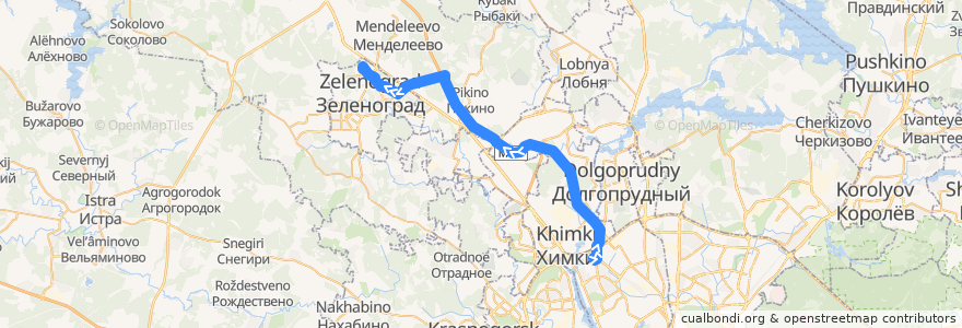 Mapa del recorrido Автобус № 400Э: Метро «Ховрино» - Зеленоград, Северная de la línea  en 莫斯科州.