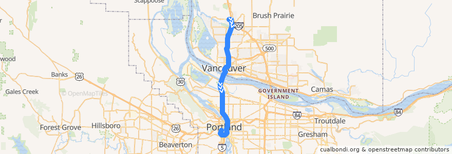 Mapa del recorrido Bus 105: Salmon Creek Park & Ride => Portland (evening) de la línea  en Amerika Syarikat.