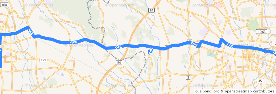 Mapa del recorrido 関東自動車バス[43] 宇都宮駅⇒宇短大・長坂⇒鹿沼営業所 de la línea  en 栃木県.