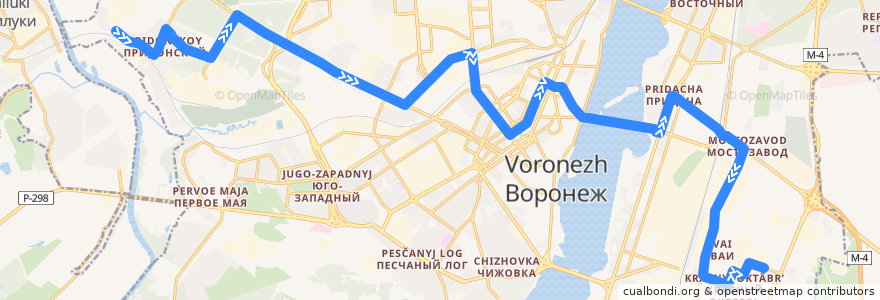 Mapa del recorrido Автобус №8: Придонской - Бахчеева de la línea  en городской округ Воронеж.