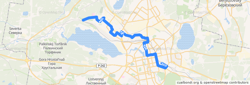 Mapa del recorrido Автобус 021. Станция Шарташ - Коллективный сад "Надежда" de la línea  en городской округ Екатеринбург.