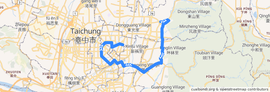Mapa del recorrido 51路 (往莒光新城_返程) de la línea  en Тайчжун.