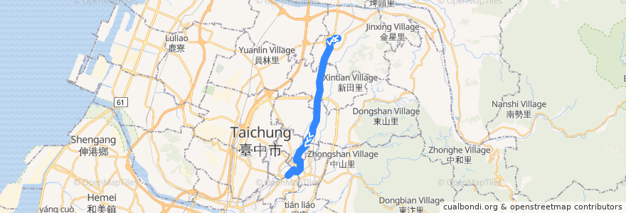 Mapa del recorrido 55路 (往地方法院_返程) de la línea  en تایچونگ.