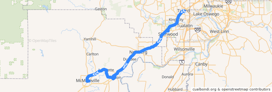 Mapa del recorrido Bus 46S: Tigard Transit Center => McMinnville de la línea  en اورگن.