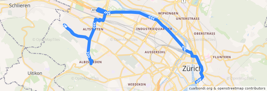Mapa del recorrido Bus N13: Bellevue → Albisrieden de la línea  en 취리히.