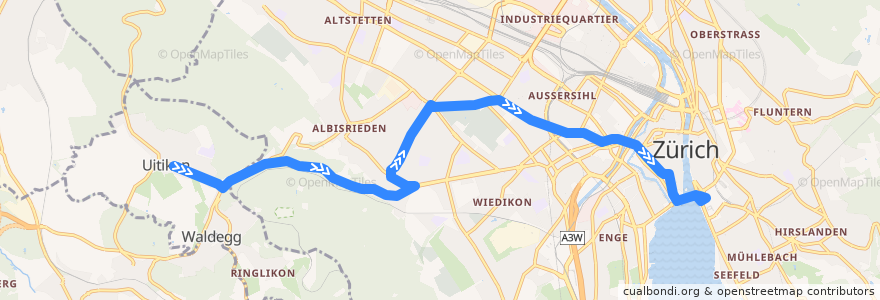 Mapa del recorrido Bus N14: Uitikon → Bellevue de la línea  en District Zurich.