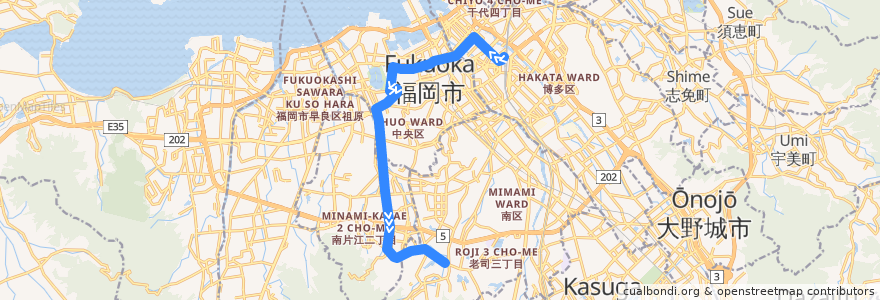 Mapa del recorrido 油山線 博多バスターミナル⇒桧原営業所 de la línea  en 福岡市.