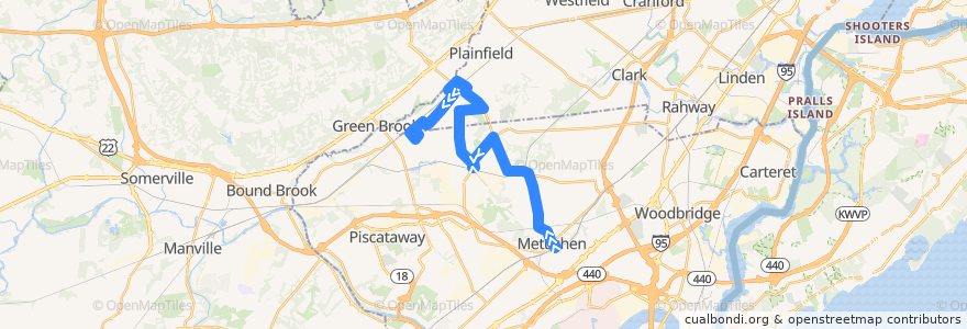 Mapa del recorrido NJTB - 819 - Metuchen to Piscataway (Weekdays) de la línea  en Nueva Jersey.
