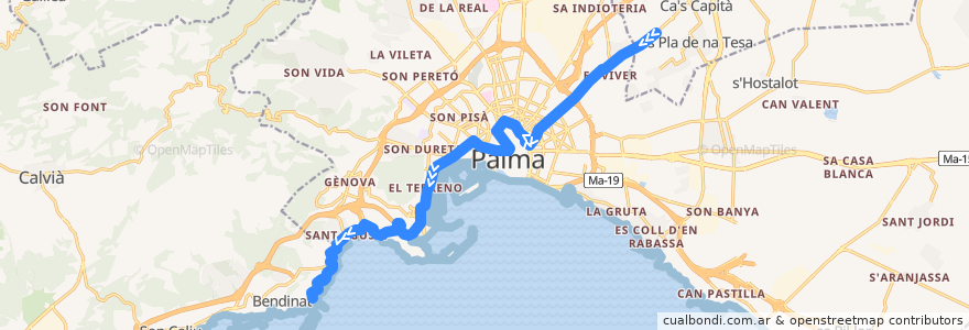 Mapa del recorrido Bus 3: Es Pont d'Inca → Illetes de la línea  en Balear Adaları.