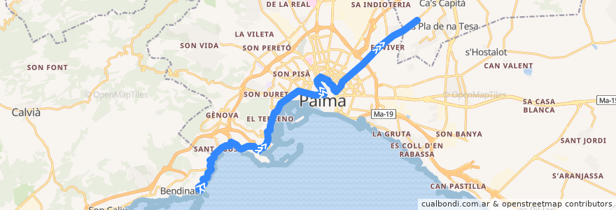 Mapa del recorrido Bus 3: Illetes → Es Pont d'Inca de la línea  en バレアレス諸島.