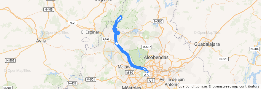 Mapa del recorrido Bus 691: Madrid (Moncloa) → Navacerrada → Valdesquí de la línea  en Autonome Gemeinschaft Madrid.