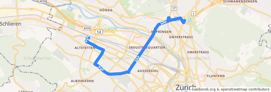 Mapa del recorrido Bus 83: Zürich, Bahnhof Altstetten → Milchbuck de la línea  en Zürich.