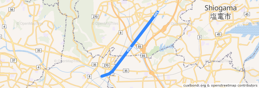 Mapa del recorrido JR東北本線利府支線(上り) de la línea  en 宫城县.