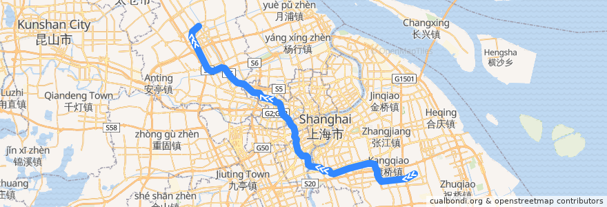 Mapa del recorrido Metro 11号线: 迪士尼 → 嘉定北 de la línea  en Шанхай.