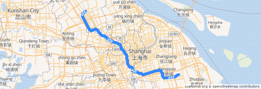 Mapa del recorrido Metro 11号线: 嘉定北 → 迪士尼 de la línea  en Shanghai.