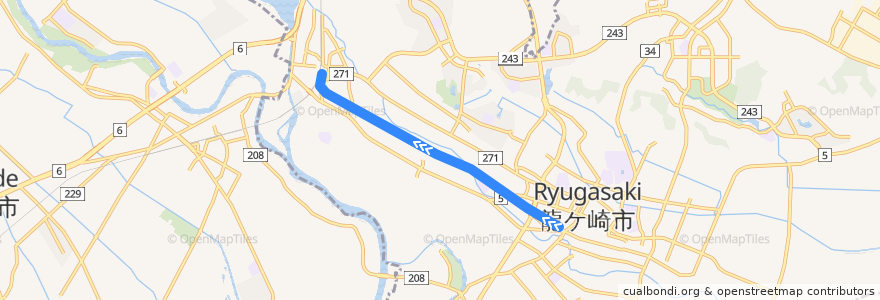 Mapa del recorrido 関東鉄道竜ヶ崎線 de la línea  en 龍ケ崎市.
