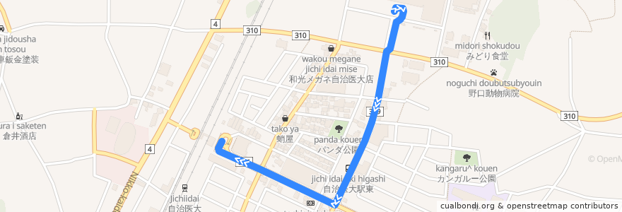 Mapa del recorrido 関東自動車バス 自治医大病院⇒自治医大駅 de la línea  en 下野市.