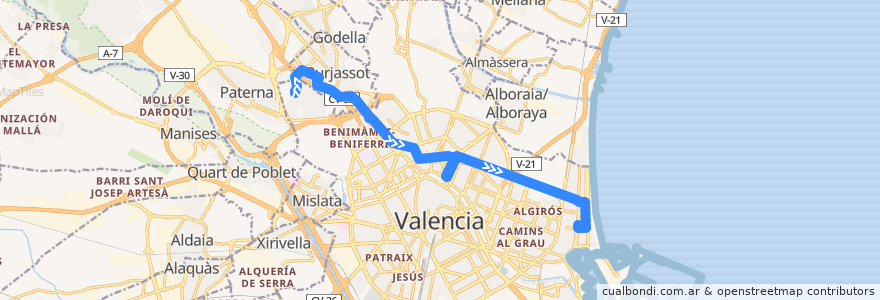 Mapa del recorrido Línia 4: Fira València => Dr. Lluch de la línea  en Валенсия.