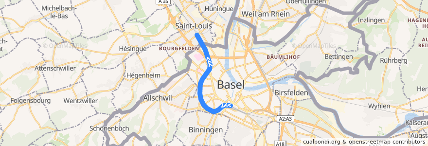 Mapa del recorrido TER: Basel => Mulhouse de la línea  en 巴塞尔.