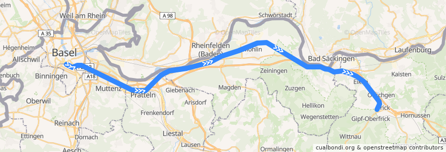 Mapa del recorrido S1: Basel SBB => Frick de la línea  en Switzerland.
