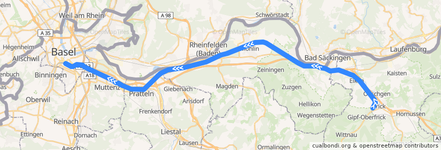 Mapa del recorrido S1: Frick => Basel SBB de la línea  en سويسرا.