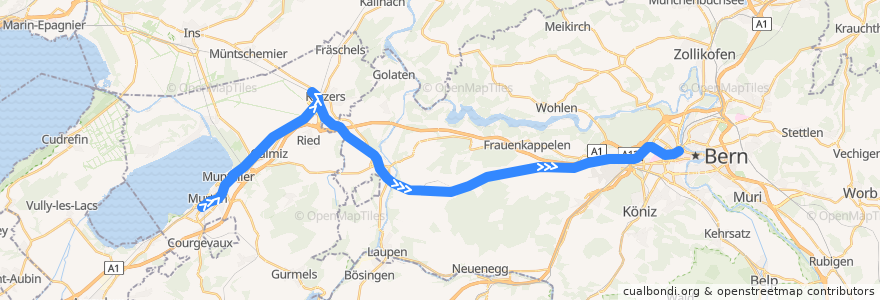 Mapa del recorrido S5: Murten/Morat => Bern de la línea  en 瑞士.