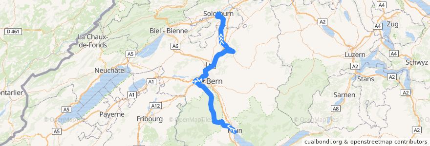 Mapa del recorrido S44: Thun => Solothurn de la línea  en برن.